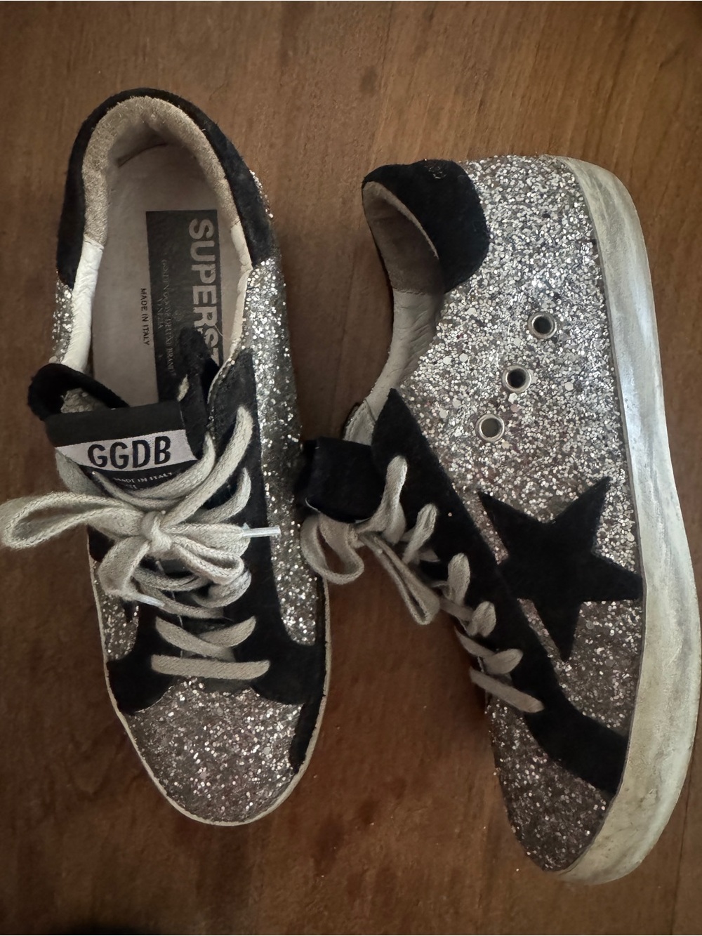 Golden Goose  Silver Glitter Superstar Sneakers, made in Italy size 39